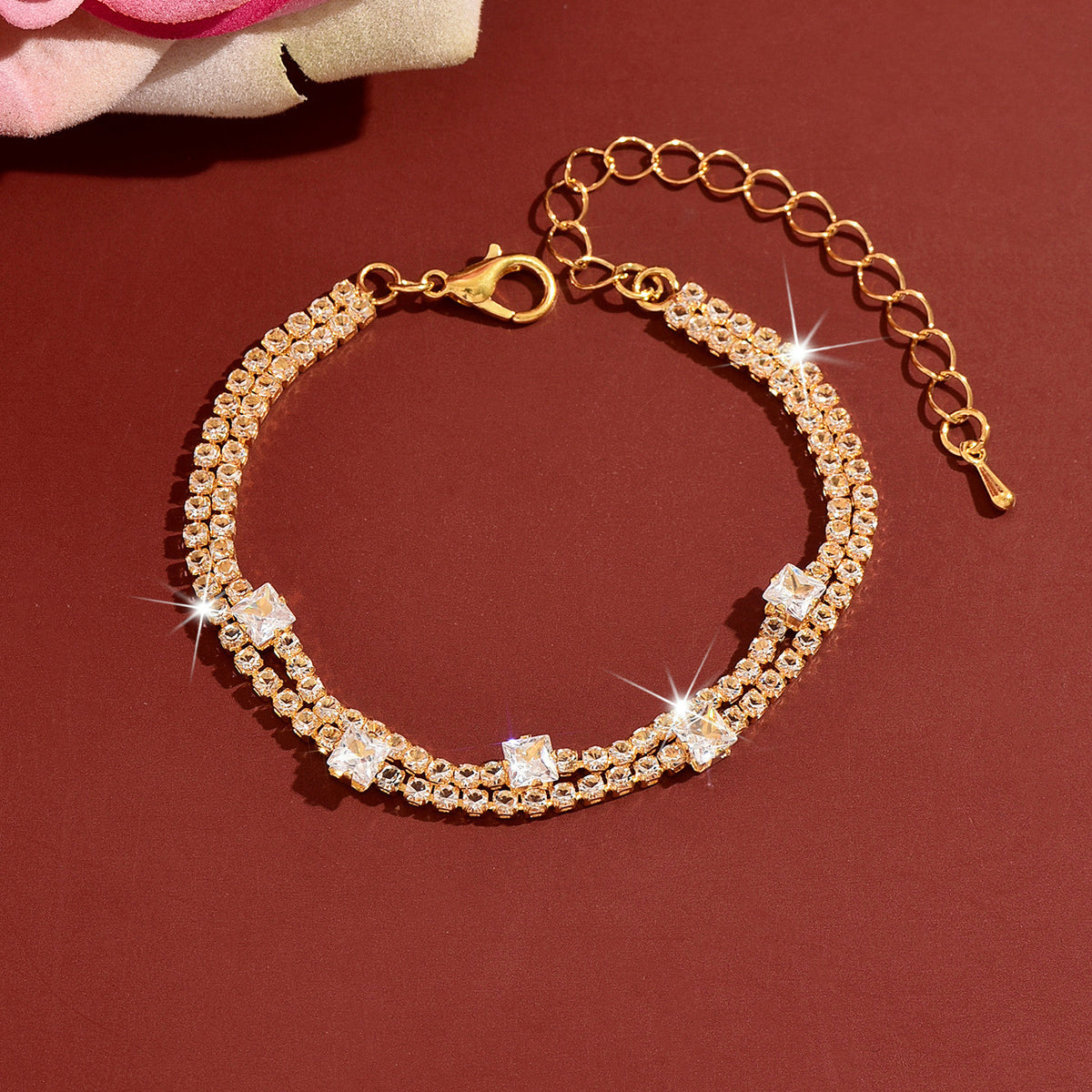 Korean New Eco-Friendly Double-Layer Crystal Zircon Bracelet, Fashionable And Si…