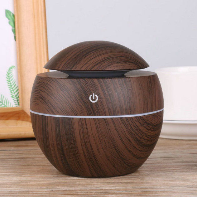 Portable Mini Wood Grain Round Air Humidifier, Household Desktop Ultrasonic Humi…