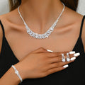 High-End Crystal Zircon Geometric Necklace, Earrings, And Bracelet Three-Piece S…