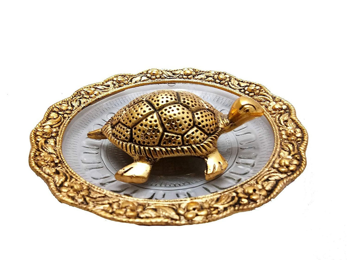 Metal Feng Shui Golden Tortoise on Glass Plate